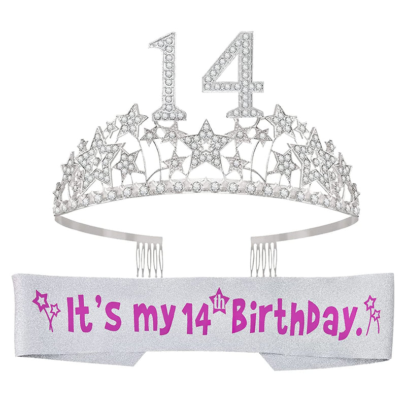 Girls 14th Birthday Sash and Tiara - Fabulous Set: Glitter Sash