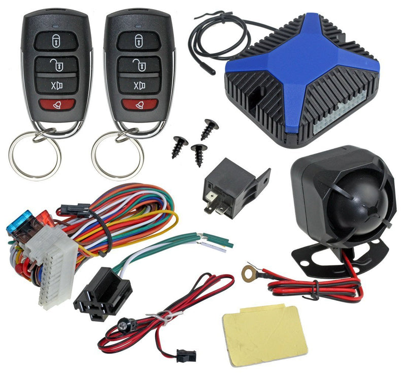 Car alarm and keyless entry system, trunk lid with two 4-button remote controls