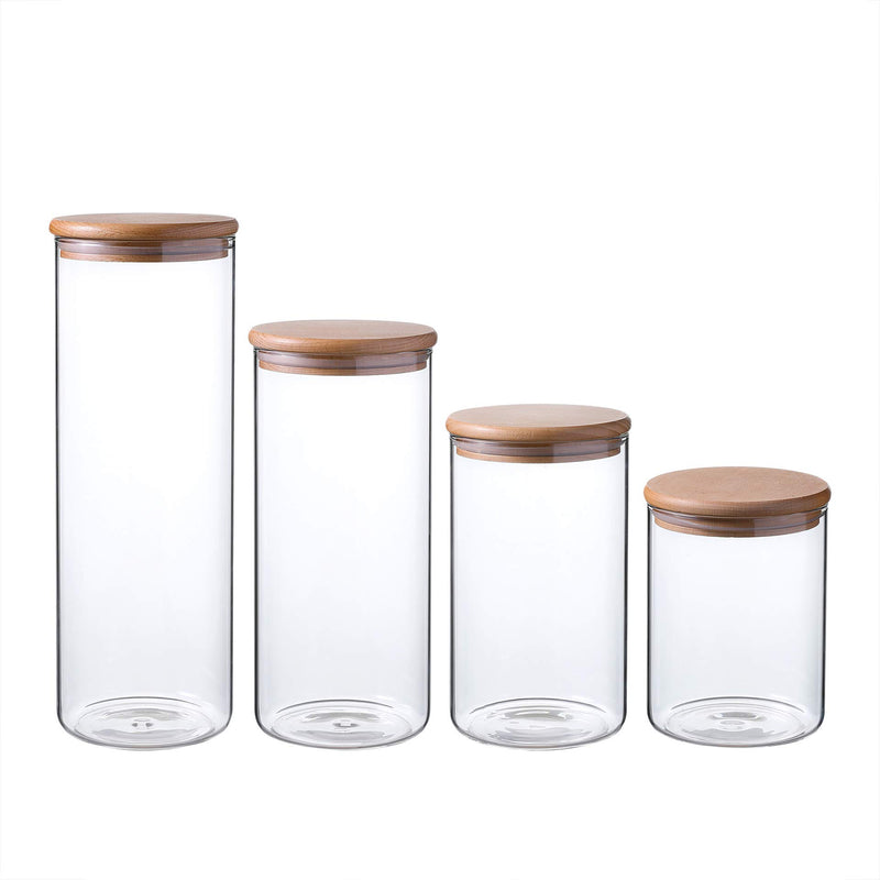 60/47/34/24oz Transparent Beech Wood Lid Canister Set of 4 for Food