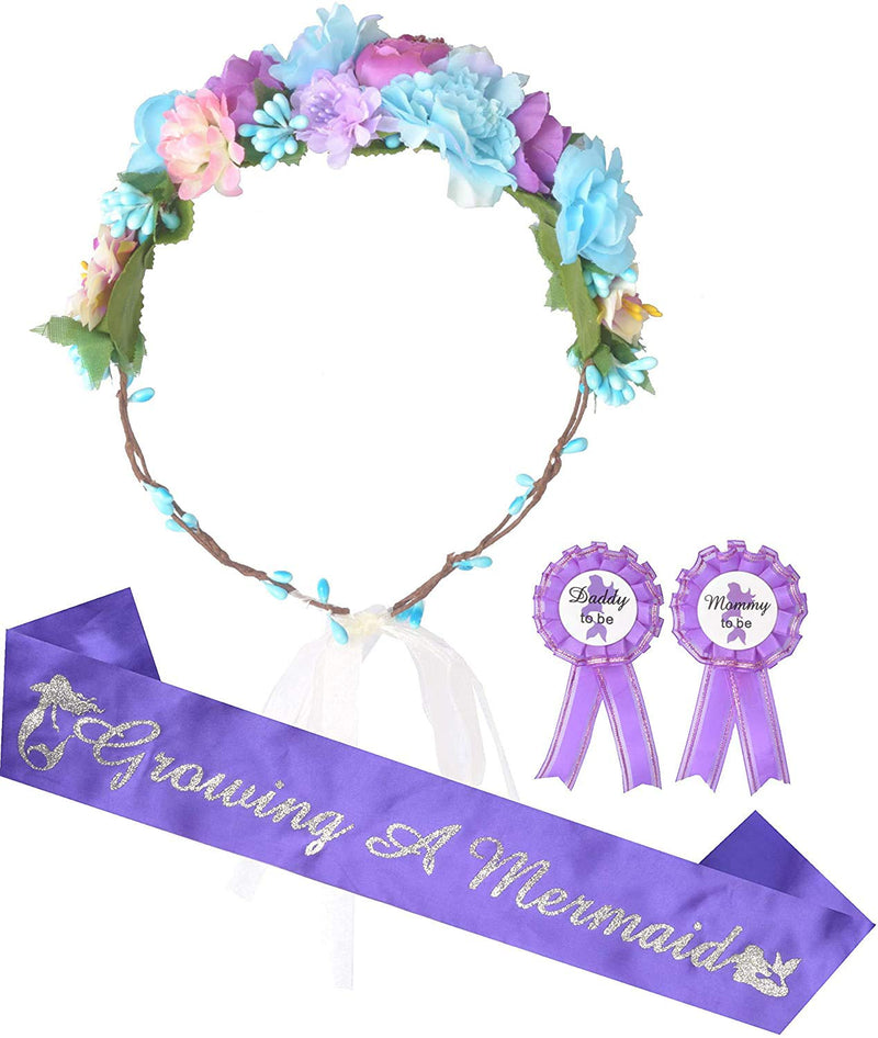 Baby shower decorations for expecting mom and dad, purple and blue flowers