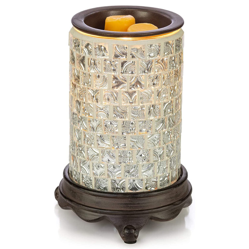 Wall plug-in wax warmer for scented wax mosaic glass, shiny silver tiles