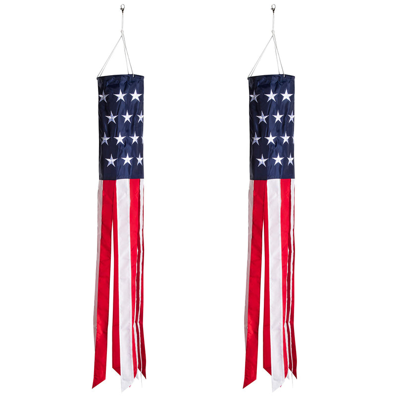 40" American Flag Windsock (Set of 2) - Halloween Decoration for Outdoor Hanging