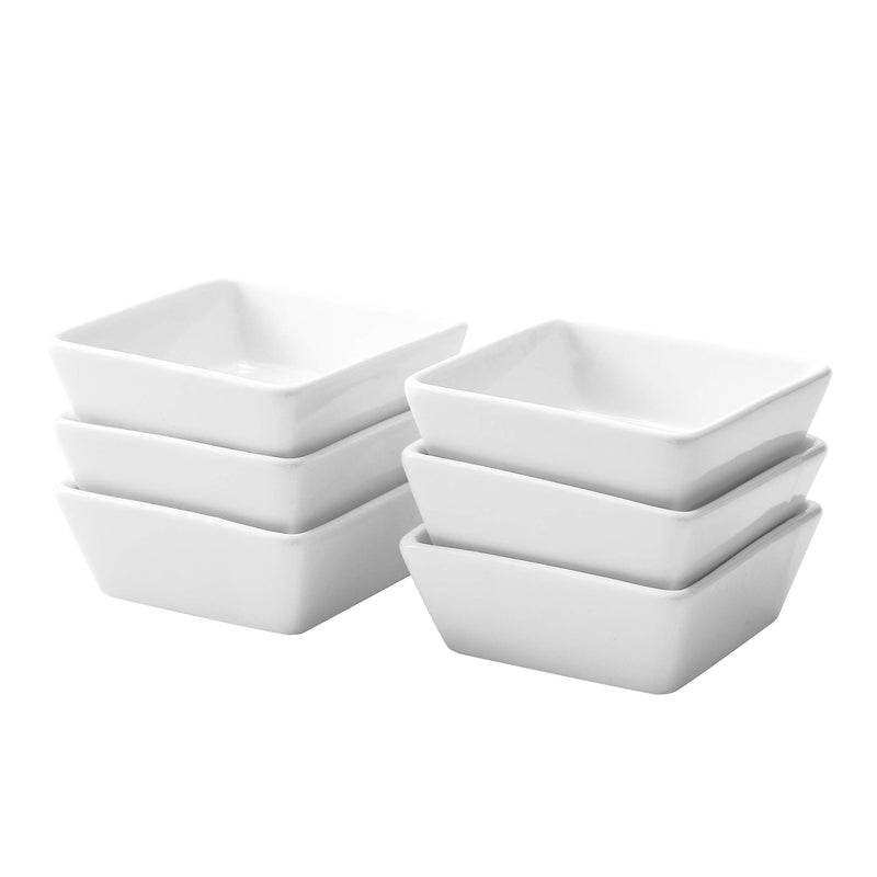 4 Ounce White and Teak Square Ramekins Ceramic Ramekins Set of 6 4 Ounce Ramekins