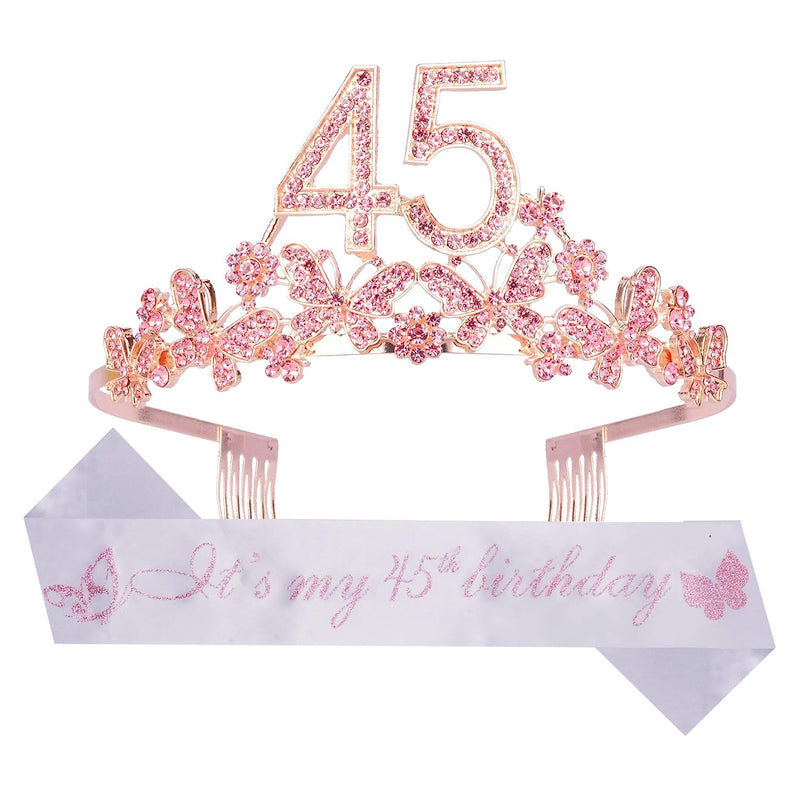 45th Birthday Sash and Tiara for Women - Fabulous Glitter Sash + Butterflies