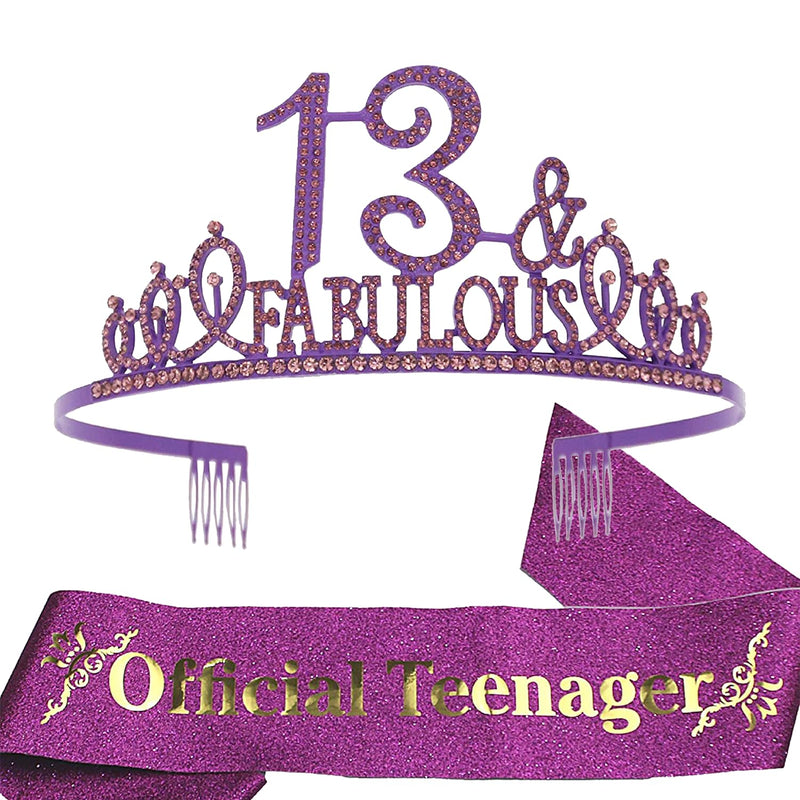 Girls 13th Birthday Sash and Tiara - Fabulous Set: Glitter Sash