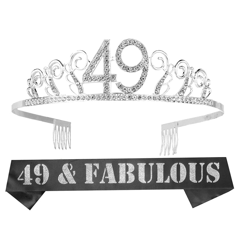 49th Birthday Sash and Tiara for Women - Fabulous Glitter Sash + Waves