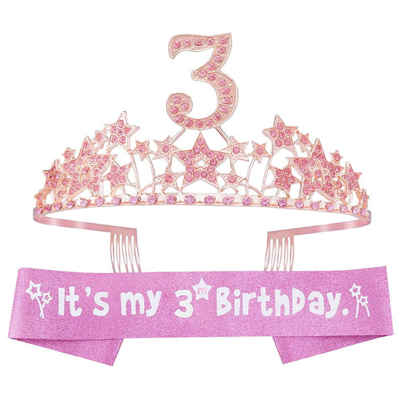 Girls 3rd Birthday Sash and Tiara - Fabulous Glitter Sash + Starry Sky