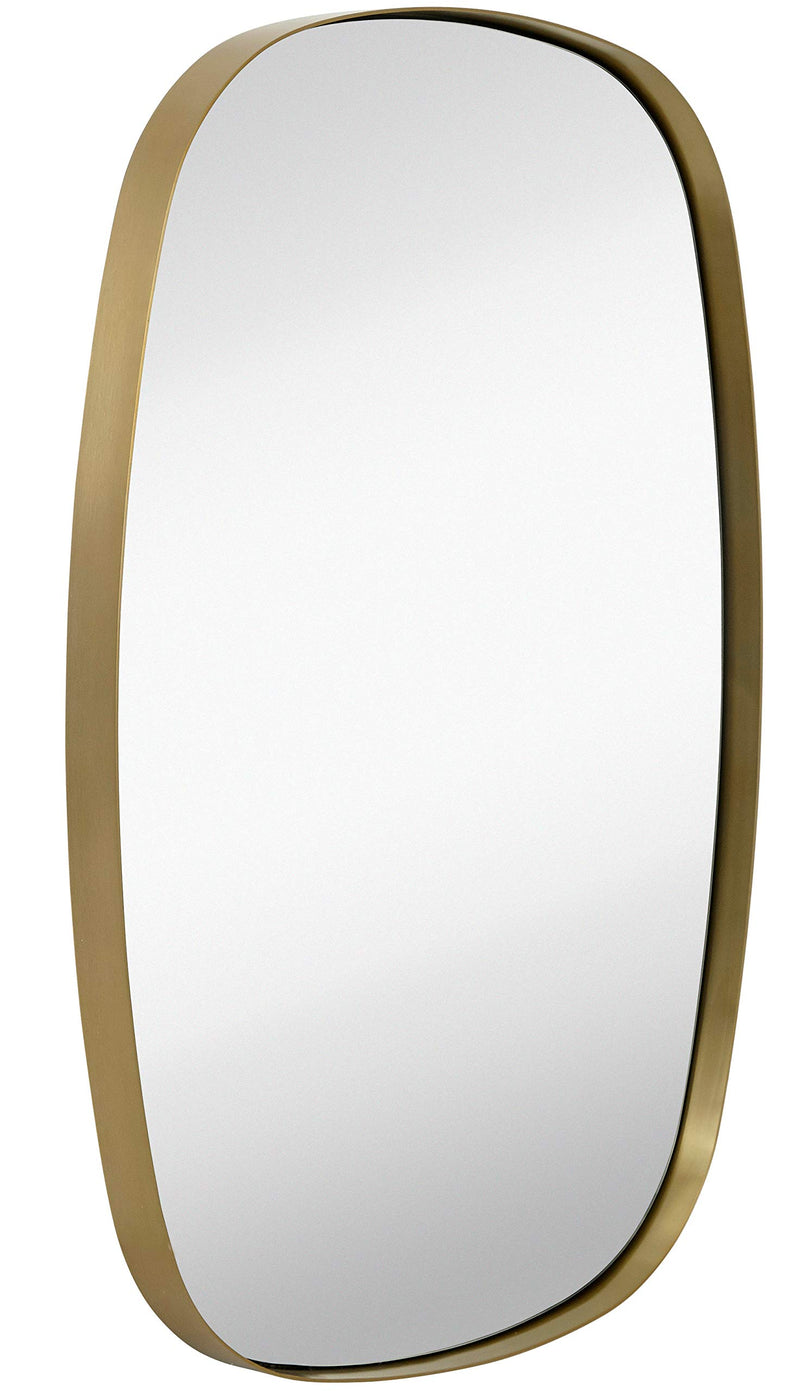 24" x 36" gold oval mirror with brushed metal frame and rounded corners