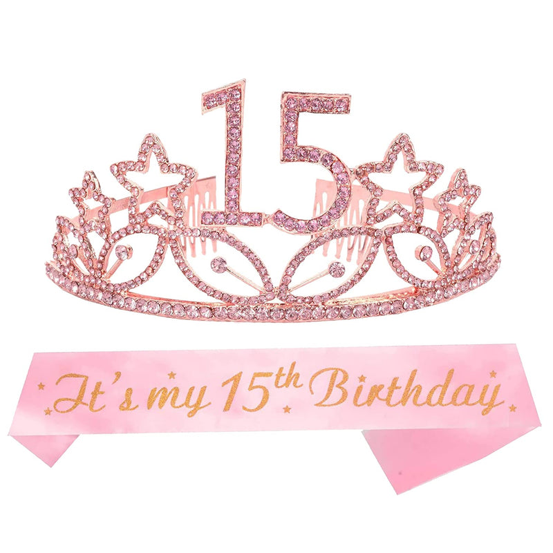 Girls 15th Birthday Sash and Tiara - Fabulous Set: Glitter Sash + Stars