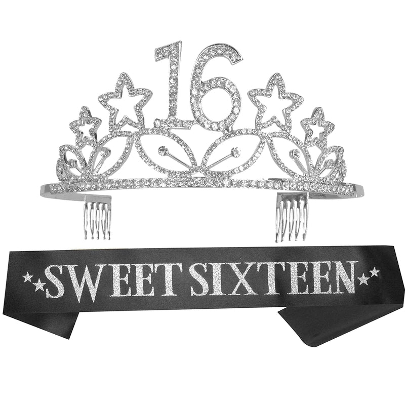 Girls 16th Birthday Sash and Tiara - Fabulous Set: Glitter Sash + Stars