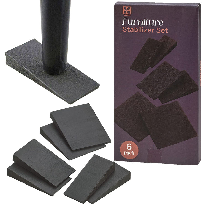 6 Piece Rubber Furniture Stabilizer Set, Black - for securing wobbly tables and desks