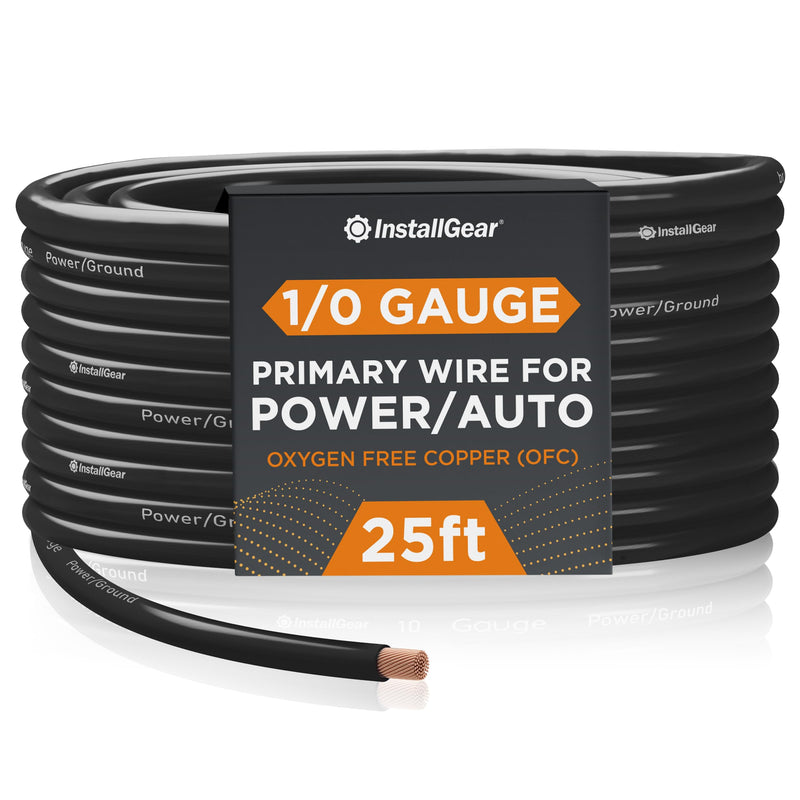 1/0 Gauge Awg OFC Pure Copper Power Ground Wire (25 Feet Black) True Spec