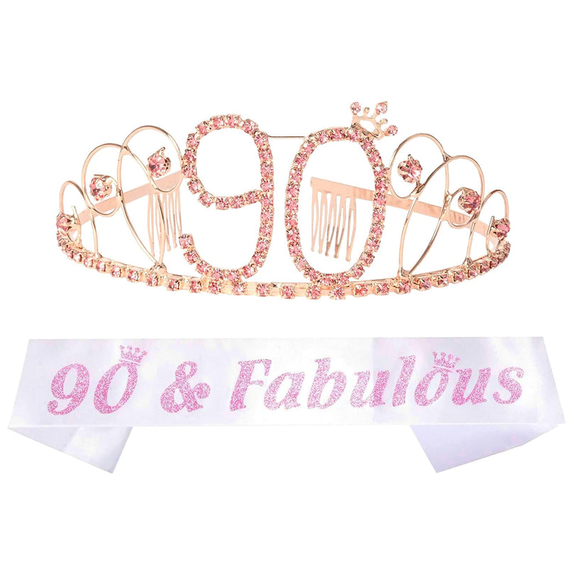 90th Birthday Sash and Tiara for Women - Fabulous Glitter Sash + Basic