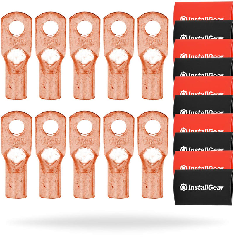 1/0 Gauge Awg pure copper ring terminals with heat shrink tubing