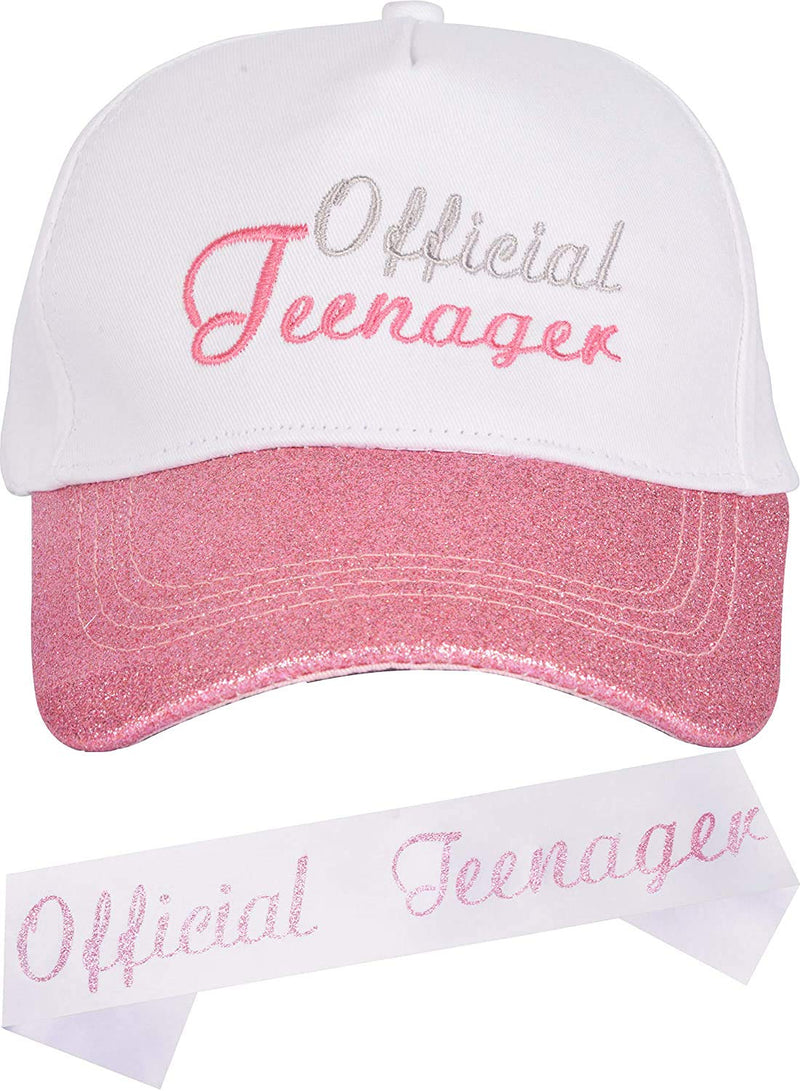 Official Teen and Hat, Pink Baseball Cap, Official Teen Birthday Sash,