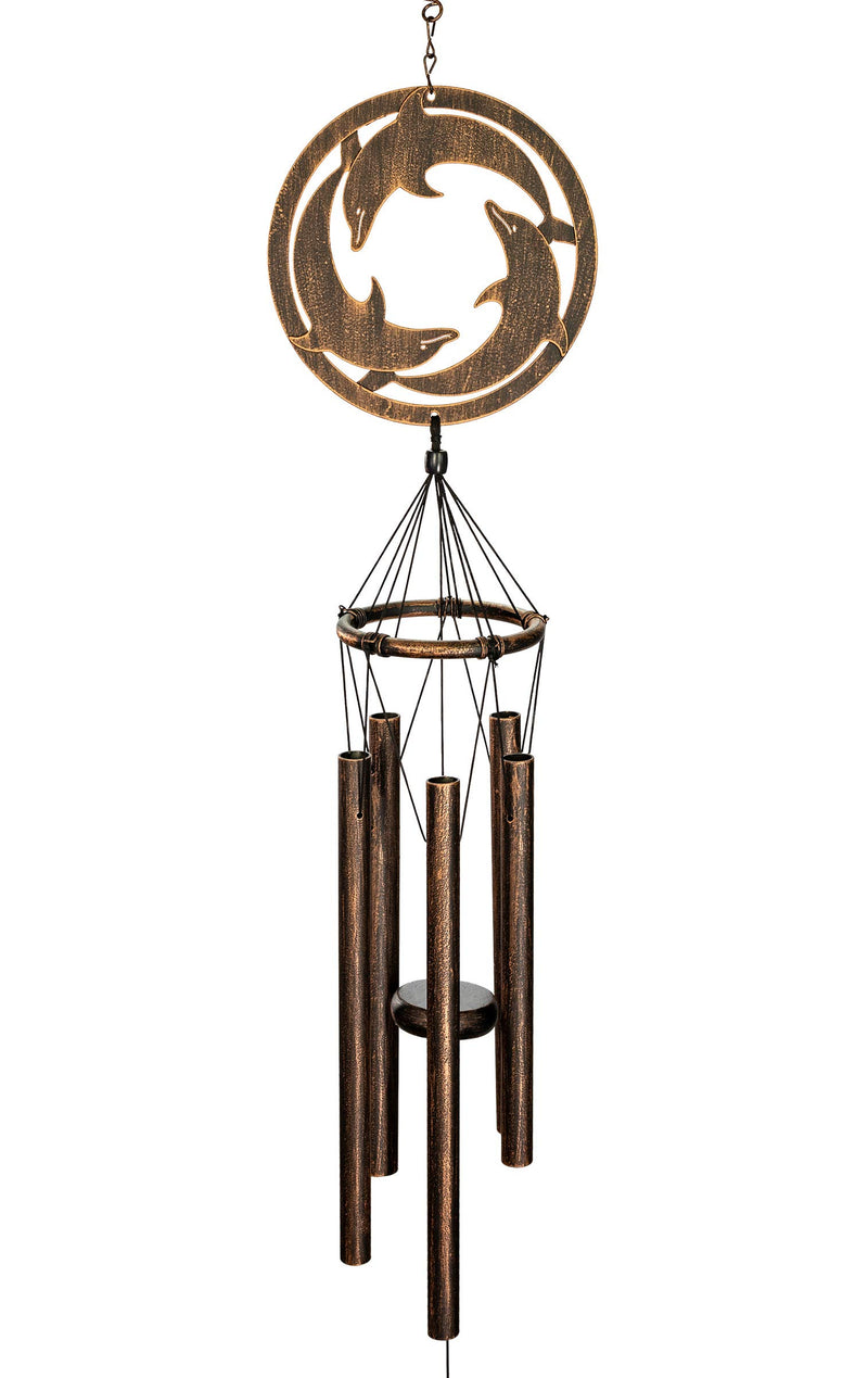 39" H Triadic Dolphins Rustic Copper Outdoor Wind Chime Unique Triadic