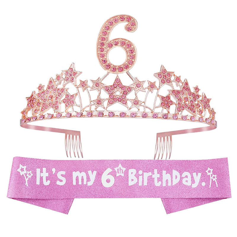 Girls 6th Birthday Sash and Tiara - Fabulous Glitter Sash + Starry Sky