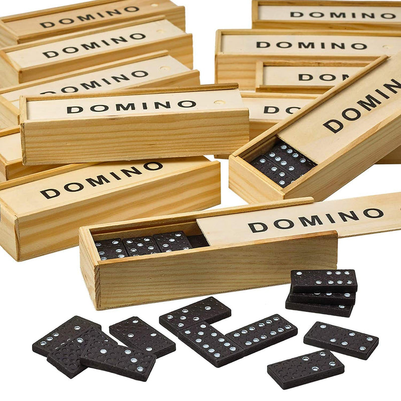 Mini Wooden Dominoes Set - Pack of 12 - Classic Miniature Board Games - Small