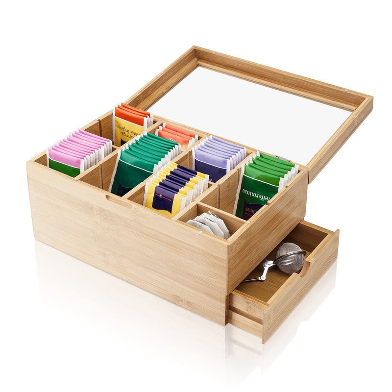 Bamboo Tea Box for Tea Bags (Extra Large) 31 x 19 x 145cm Decorative Wooden