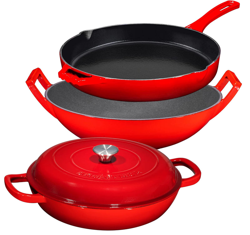 3-Piece Bundle Gift Set Enameled Cast Iron, 38qt Sauté Pan, 12" Skillet &