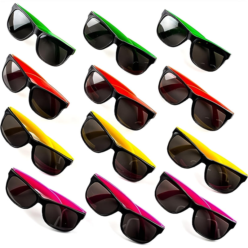 24 Pack Neon Party Sunglasses for Kids, Bulk Pack with UV Protection, 80s Style for Kids