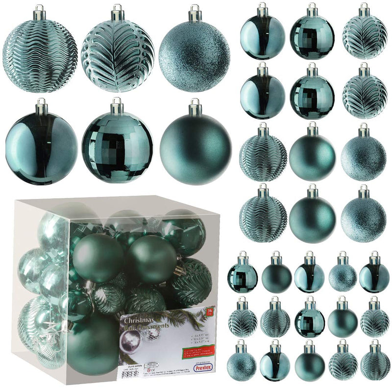 Olive green 36 piece shatterproof Christmas ball ornament with perfect glitter