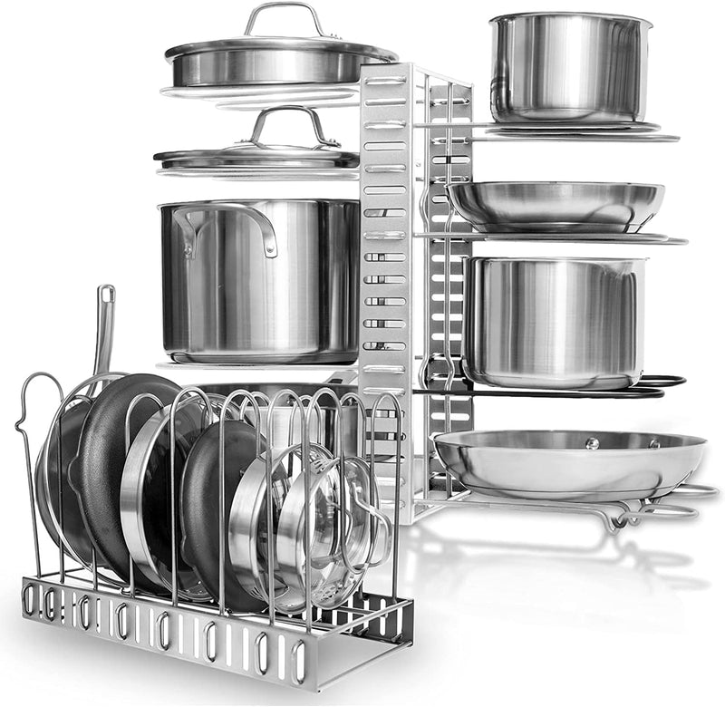 Pot rack organizer - height and positionable pan and pot rack -