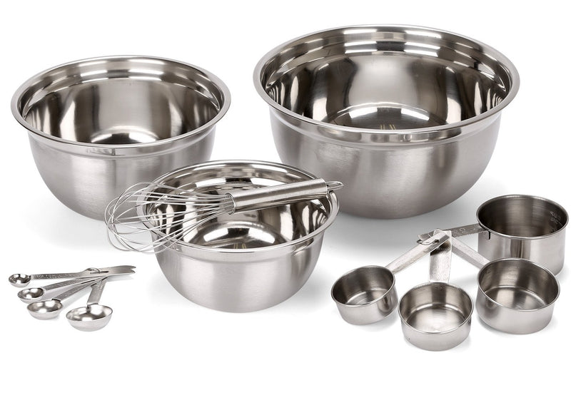 12-piece stainless steel and metal mixing bowl, including dry measuring cups,