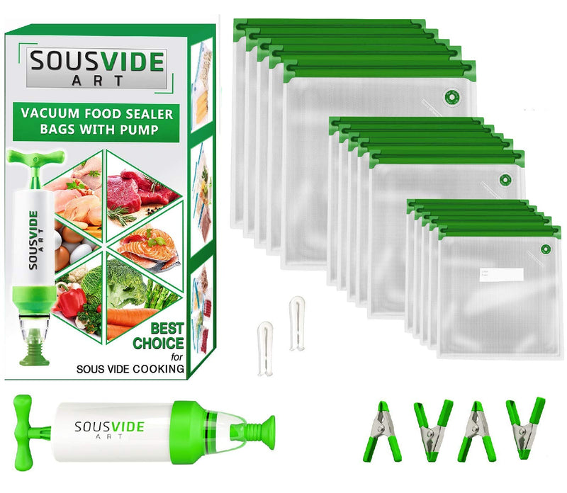 Reusable Vacuum Sealer Bags with Vacuum Sealer Pack of 37 - 30 Food Cooking Bags