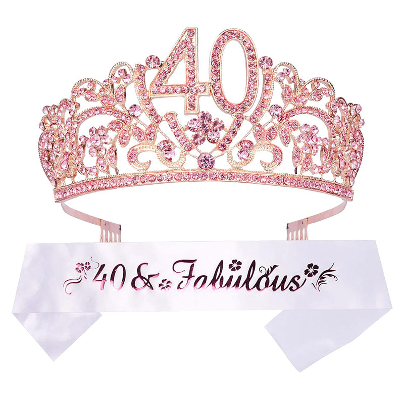 40th Birthday Sash and Tiara for Women - Fabulous Glitter Sash + Flowers