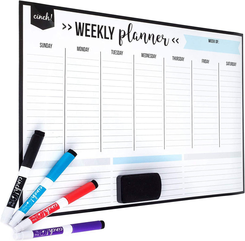 Magnetic Dry Erase Weekly Calendar Whiteboard for Refrigerator 17"X12" - 4 Fine Tips