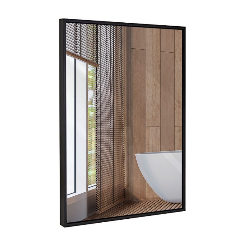 Clean, large, modern wall mirror with wenge frame, contemporary silver