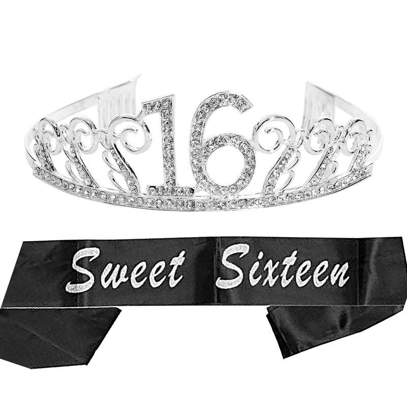 Girls 16th Birthday Sash and Tiara - Fabulous Set: Glitter Sash + Floating Ribbon