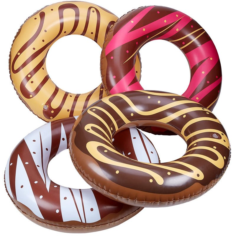 Inflatable Pool Float for Kids - 4 Pack - 20 Inch - Donut Inflatable with Chocolate Frosting