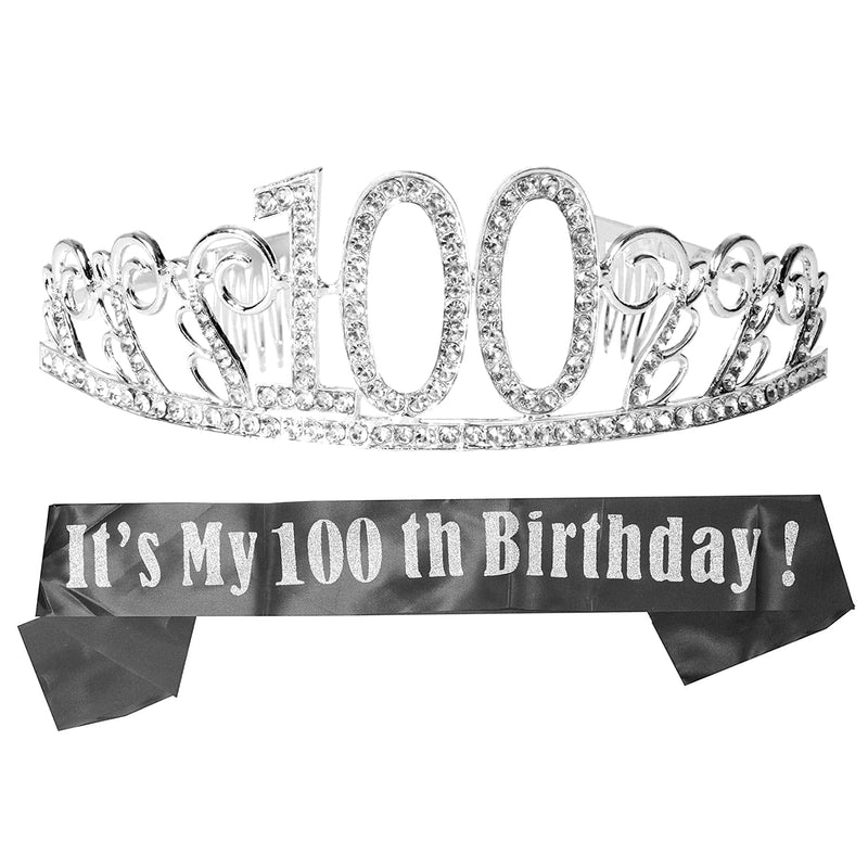 100th Birthday Sash and Tiara for Women - Fabulous Glitter Sash + Waves