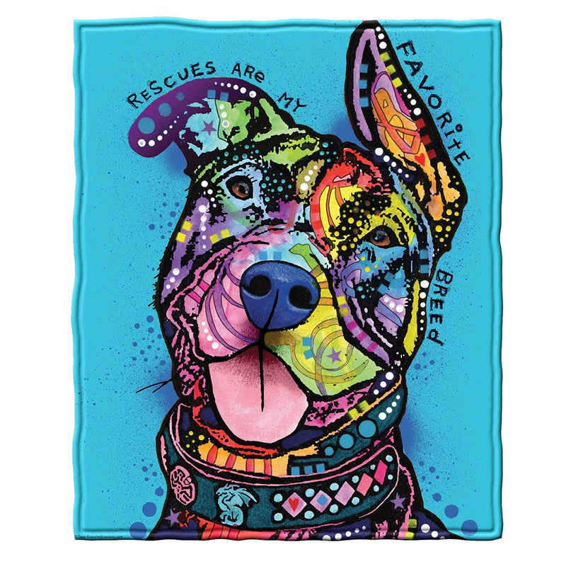 Colorful Dog Fleece Bed Blanket 50" x 60" Dean Russo Rescue Dog Fleece