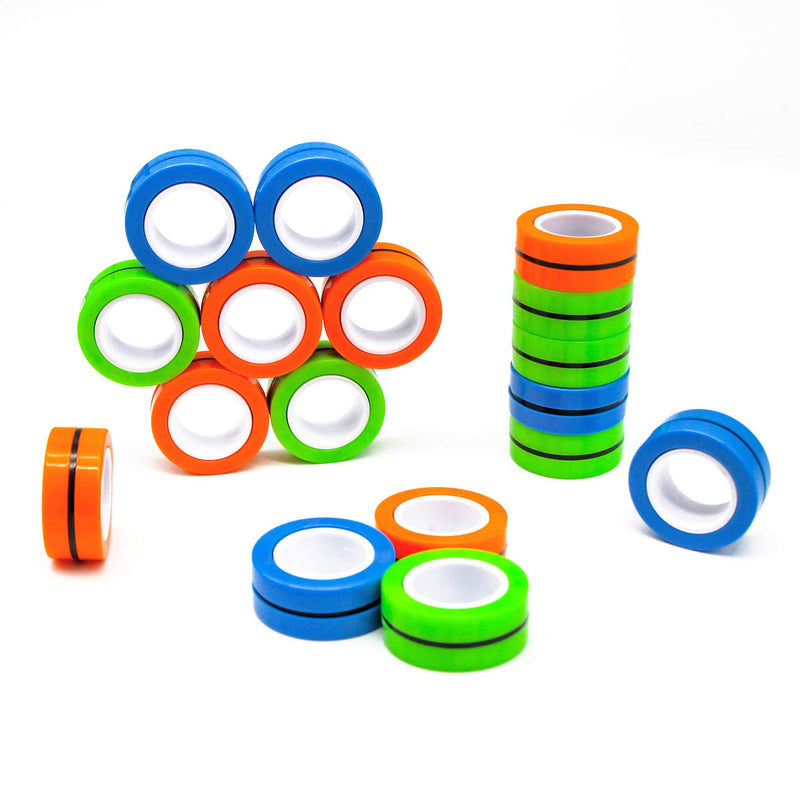 Magnetic Fidget Rings - Pack of 6 - Neon Blue, Green, Orange - Magic Spinning