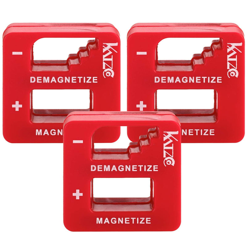 Red Precision Magnetizer and Demagnetizer - Pack of 3 - for Screwdrivers, Screws