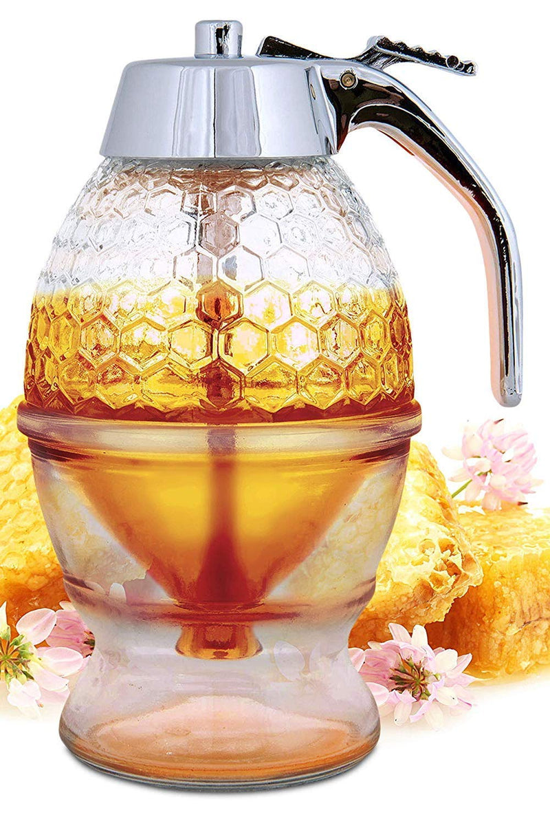 Drip-free glass honey dispenser - beautiful honeycomb pot and maple syrup