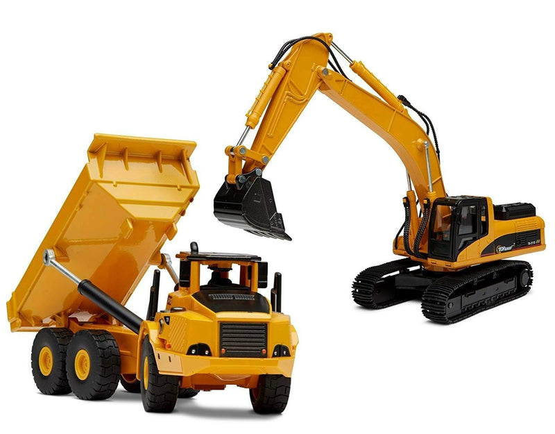 Construction Truck and Excavator Toy Set - 2 Die-Cast Metal Vehicle Toys for Kids