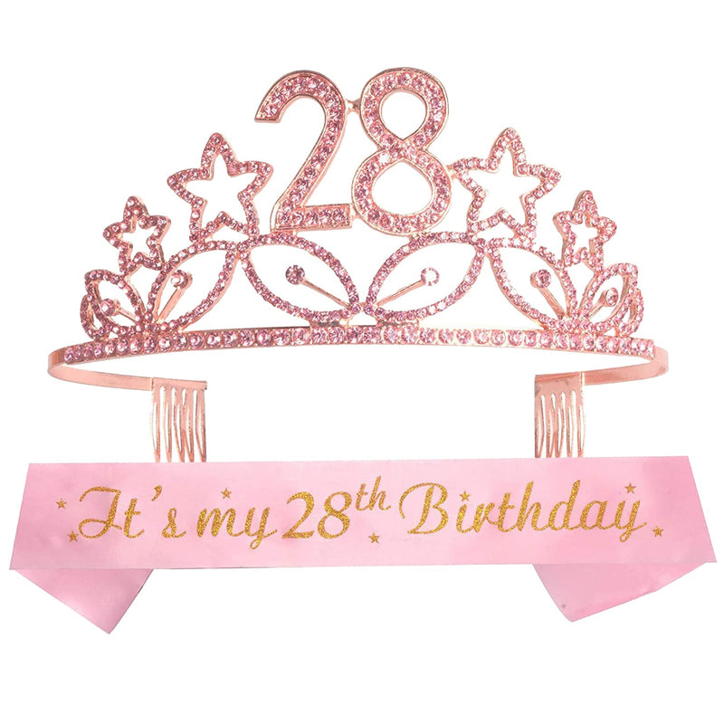 28th Birthday Sash and Tiara for Women - Fabulous Set: Glitter Sash + Stars