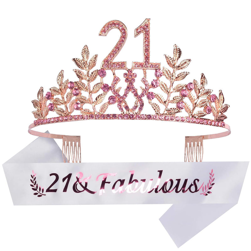 21st Birthday Sash and Tiara for Women - Fabulous Set: Glitter Sash + Leaves