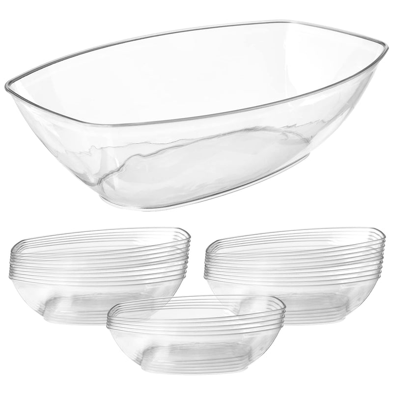 12 Pack Oval Plastic Party Serving Bowls - Disposable Serving Bowls, 64 oz