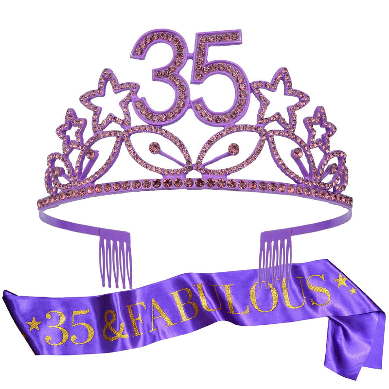 35th Birthday Sash and Tiara for Women - Fabulous Glitter Sash + Stars