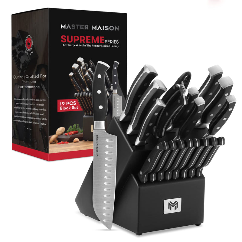 19-piece kitchen knife set with wooden knife block - German stainless steel