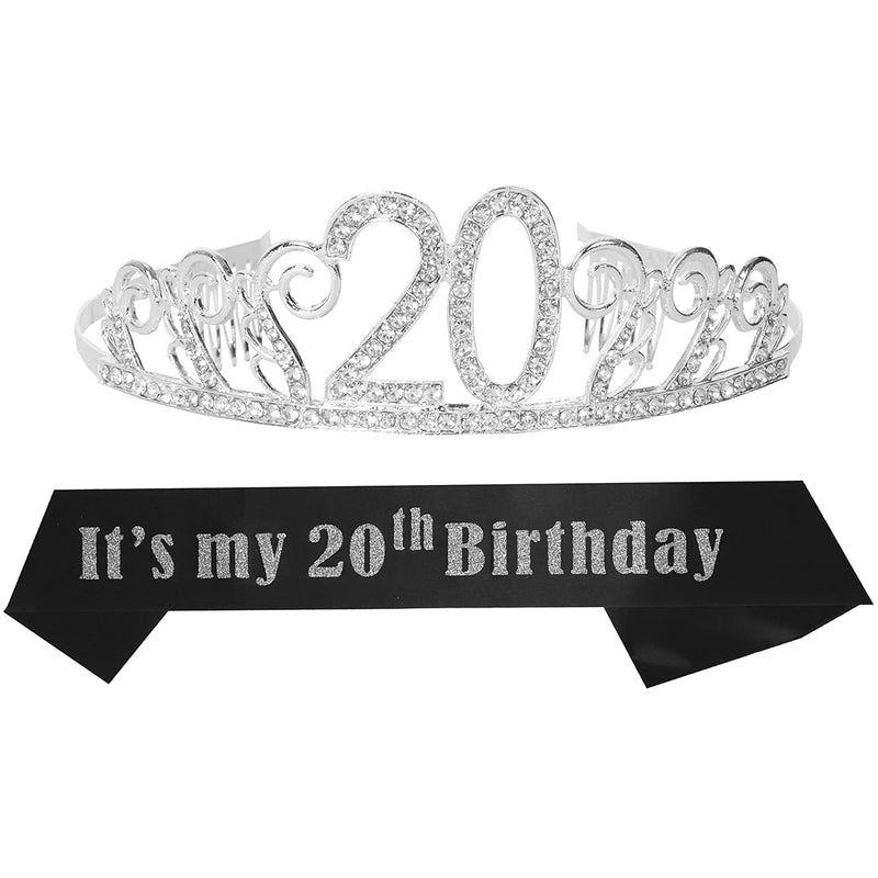 20th Birthday Sash and Tiara for Women - Fabulous Set: Glitter Sash + Waves