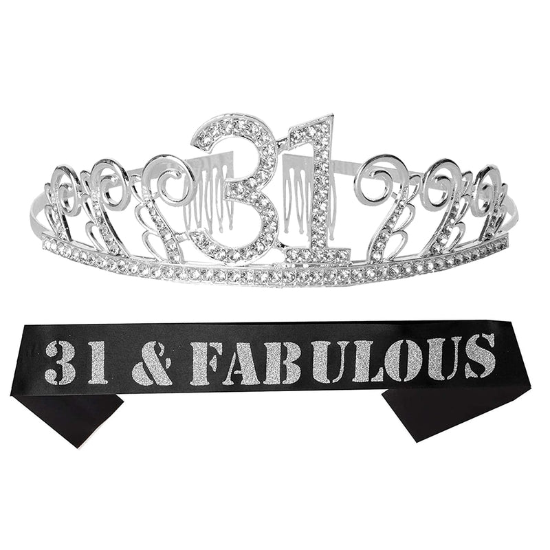 31st Birthday Sash and Tiara for Women - Fabulous Glitter Sash + Waves