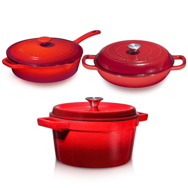 3 Piece Bundle Gift Set Enamelled Cast Iron Sauté Pan Dutch Oven Chicken