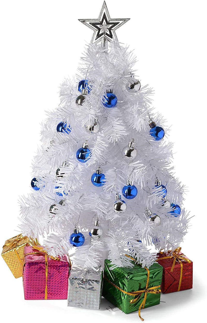 23 Inch DIY Table Mini Blue Christmas Tree With Warm White LED Lights