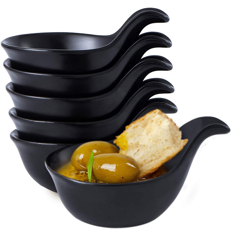 Matte Glazed Set of 6 Side Dishes Porcelain Dip Bowl Set with Handle for Soy